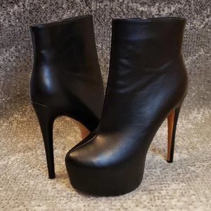 Onlymaker Black Faux Leather Stiletto Platform Booties 13 Sexy Office